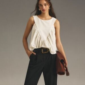 ANTHROPOLOGIE | MARE MARE White Shirred Swing Pleated Peplum Sleeveless Top XL